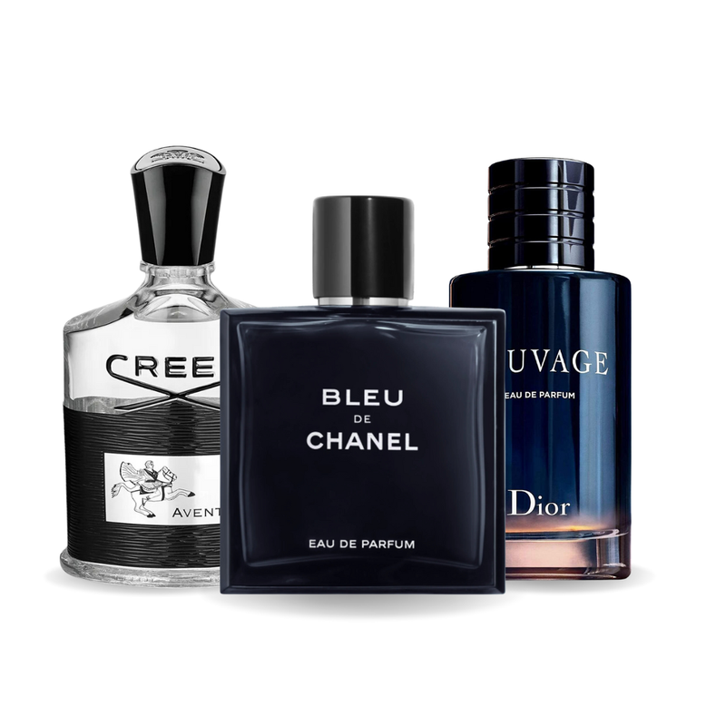 Set 3 Profumi Creed AVENTUS, BLEU DE CHANEL e Dior SAUVAGE 100ml.